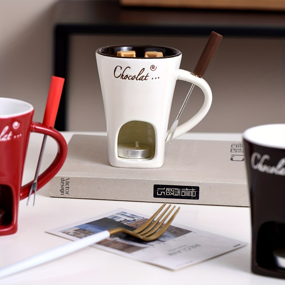 Ceramic Chocolate Melting Cup with Fork