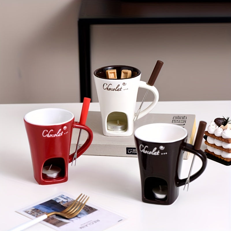 Ceramic Chocolate Melting Cup with Fork